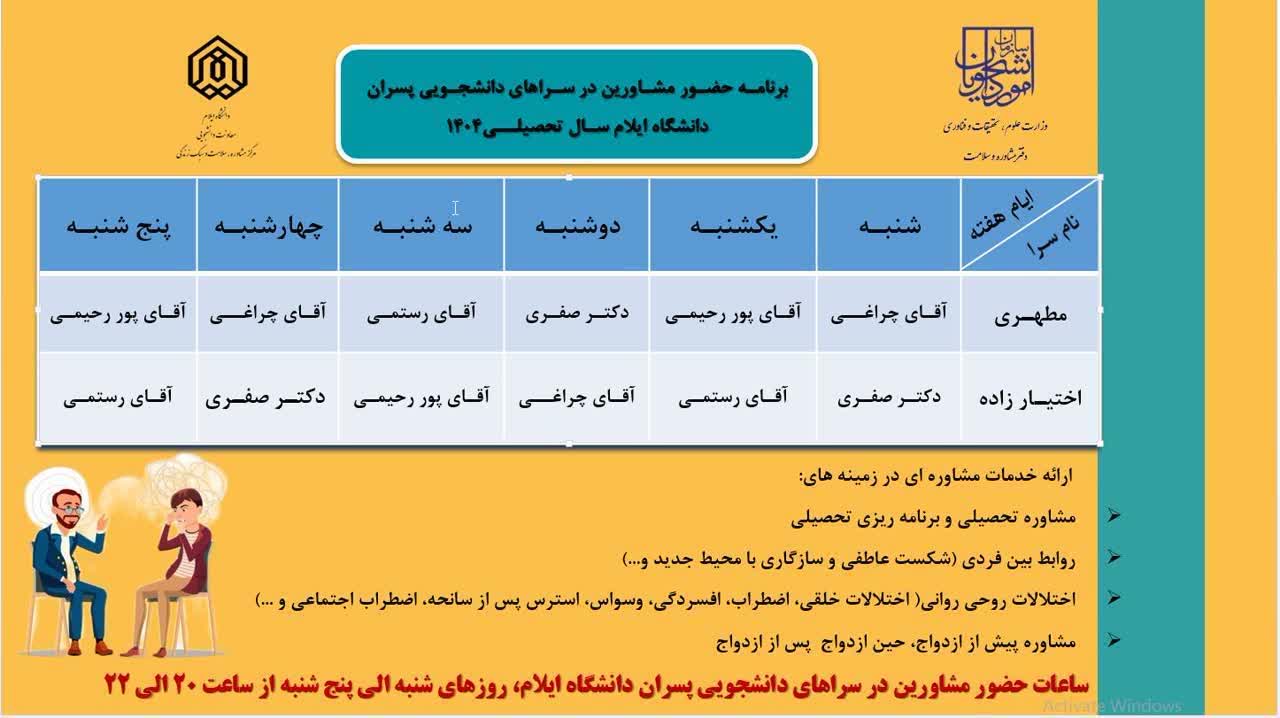 برنامه حضور مشاور در خوابگاه هاي دانشجويي